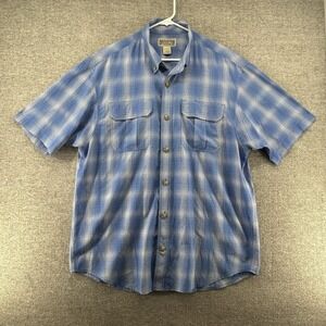 Duluth Trading Shirt Men Size Large Lightweight Blue Short Sleeve Button Up